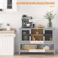 HOMCOM Sideboard mit 2 Vitrinentüren 2 Regale Glas Grau(m-7)