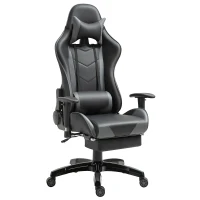 HOMCOM Gaming Chair Swivel Home Office Racing Gamer Desk Chair w/ Footrest, Black Grey(m-1)