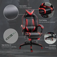 Vinsetto Reclining Gaming Chair with Footrest, Ergonomic, PU Leather Executive Swivel Chair with Headrest, Red and Black(m-7)
