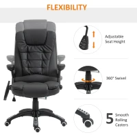 HOMCOM Executive Office Chair with Massage and Heat, High Back PU Leather Massage Office Chair with Adjustable Height, Black(m-5)