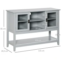 HOMCOM Sideboard mit 2 Vitrinentüren 2 Regale Glas Grau(m-3)
