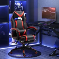 Vinsetto Reclining Gaming Chair with Footrest, Ergonomic, PU Leather Executive Swivel Chair with Headrest, Red and Black(m-11)
