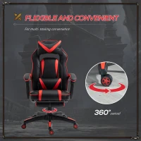Vinsetto Reclining Gaming Chair with Footrest, Ergonomic, PU Leather Executive Swivel Chair with Headrest, Red and Black(m-6)