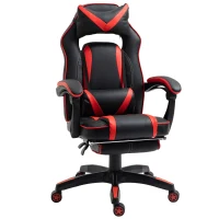 Vinsetto Reclining Gaming Chair with Footrest, Ergonomic, PU Leather Executive Swivel Chair with Headrest, Red and Black(m-10)