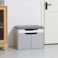 HOMCOM Shoe Bench with Cushion, Modern Storage Bench with Padded Seat, 2-tier Cabinet, Hidden Storage, Adjustable Shelf for Living Room and Entryway, Light Grey(m-2)