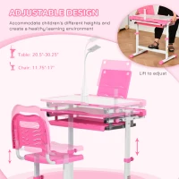 HOMCOM Kids Study Desk and Chair Set w/ Adjustable Height, Storage, Drawer, Pink(m-4)