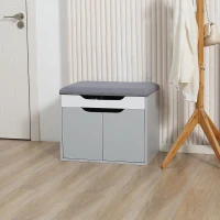 HOMCOM Shoe Bench with Cushion, Modern Storage Bench with Padded Seat, 2-tier Cabinet, Hidden Storage, Adjustable Shelf for Living Room and Entryway, Light Grey(m-10)