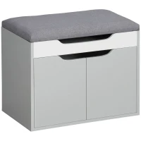 HOMCOM Shoe Bench with Cushion, Modern Storage Bench with Padded Seat, 2-tier Cabinet, Hidden Storage, Adjustable Shelf for Living Room and Entryway, Light Grey(m-11)