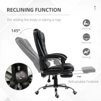 HOMCOM Recliner PU Office Chair W/Footrest-Black(m-5)