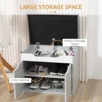 HOMCOM Shoe Bench with Cushion, Modern Storage Bench with Padded Seat, 2-tier Cabinet, Hidden Storage, Adjustable Shelf for Living Room and Entryway, Light Grey(m-4)