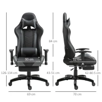 HOMCOM Gaming Chair Swivel Home Office Racing Gamer Desk Chair w/ Footrest, Black Grey(m-3)