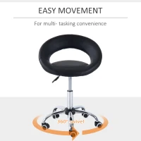 HOMCOM Beauty Stool, with Adjustable Height, Breathable Open Back, Foam Cushion Seat, and 5 Caster Wheels, Black(m-4)