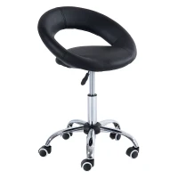HOMCOM Beauty Stool, with Adjustable Height, Breathable Open Back, Foam Cushion Seat, and 5 Caster Wheels, Black(m-1)