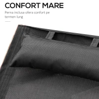 Outsunny Sezlong Soare Sezlong cu Tetiera din Lemn si Tesatura din plasa, 161x72x68cm - Negru / Lemn(m-4)