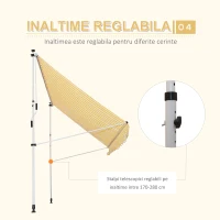 Outsunny Perdea Soare de Perete cu Stalp pentru Sprijin, Alb si Galben, 300x150cm(m-7)