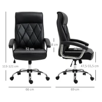 Vinsetto Chefsessel Bürostuhl Schreibtischstuhl Drehstuhl ergonomisch mit Wippenfunktion höhenverstellbar Rautenmuster modern elegant luxuriös PU-Kunstleder Metall Schaumstoff Schwarz 66x69x121 cm(m-3)