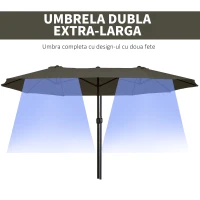 Outsunny Umbrela Dubla Acoperis de Soare pentru Gradina Extern Tesatura Poliester Gri 2.7*4.6*2.4(m-4)