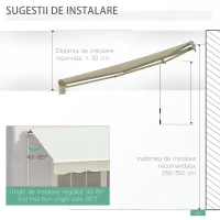 Outsunny Copertina pentru soare tip rulou cu manivela, din aluminiu si poliester, 295x245cm, alb(m-8)