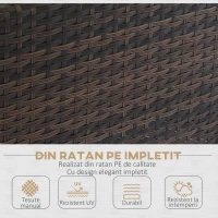 Outsunny Set Mobilier de Gradina 4 Piese din Ratan PE Masuta Canapea si Fotolii, maro si bej(m-4)