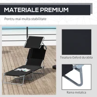 Outsunny Scaun Pliabil Reclinabil cu Paravan Parasolar in Tesatura Oxford, Negru(m-7)