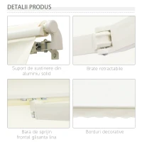 Outsunny Copertina pentru soare tip rulou cu manivela, din aluminiu si poliester, 295x245cm, alb(m-4)