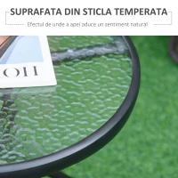 Outsunny Masuta de Gradina Rotunda Outsunny cu Etajera din Sticla si Structura Metalica, Φ50x55cm, Negru(m-4)