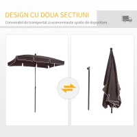 Outsunny Umbrela Parasolarar dreptunghiulara pentru Gradina 200 × 125 × 235cm Maro(m-5)
