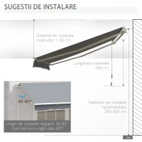 Outsunny Copertina pentru soare pentru exterior tip rulou cu manivela din metal si aluminiu, 395x245cm, gri(m-8)