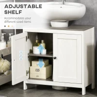 kleankin Modern Bathroom Sink Cabinet, Floor Standing Under Sink Cabinet, Freestanding Storage Cupboard with Adjustable Shelf, Double Doors, Antique White(m-5)