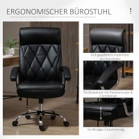 Vinsetto Chefsessel Bürostuhl Schreibtischstuhl Drehstuhl ergonomisch mit Wippenfunktion höhenverstellbar Rautenmuster modern elegant luxuriös PU-Kunstleder Metall Schaumstoff Schwarz 66x69x121 cm(m-6)
