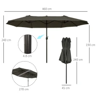 Outsunny Umbrela Dubla Acoperis de Soare pentru Gradina Extern Tesatura Poliester Gri 2.7*4.6*2.4(m-3)