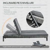 Outsunny Set Sezlong cu 2 locuri in PE Ratan cu Saltea captusita, Gri 195 x 120 x 28 cm(m-5)