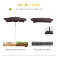 Outsunny Umbrela Parasolarar dreptunghiulara pentru Gradina 200 × 125 × 235cm Maro(m-6)