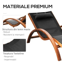 Outsunny Sezlong Soare Sezlong cu Tetiera din Lemn si Tesatura din plasa, 161x72x68cm - Negru / Lemn(m-5)