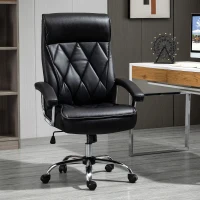 Vinsetto Chefsessel Bürostuhl Schreibtischstuhl Drehstuhl ergonomisch mit Wippenfunktion höhenverstellbar Rautenmuster modern elegant luxuriös PU-Kunstleder Metall Schaumstoff Schwarz 66x69x121 cm(m-10)