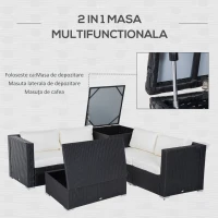 Outsunny Set Mobilier De Gradina 6 Piese Modulare din Ratan PE, Salon de Exterior cu 4 Fotolii Capitonate si 2 Masute Depozit, Negru si Crem(m-7)
