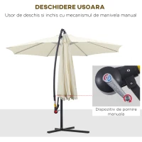 Outsunny Umbrelă de Soare Excentrică cu Bază în Cruce Inclusă, din Metal și Poliester, 3x2,5 m, Bej(m-4)