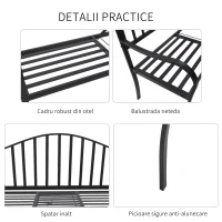 Outsunny Bancuta de Gradina In Fier Forjat cu Dungi Negru(m-5)