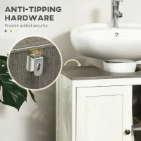 kleankin Modern Bathroom Sink Cabinet, Floor Standing Under Sink Cabinet, Freestanding Storage Cupboard with Adjustable Shelf, Double Doors, Antique White(m-6)