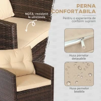 Outsunny Set Mobilier de Gradina 4 Piese din Ratan PE Masuta Canapea si Fotolii, maro si bej(m-5)