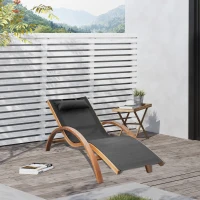 Outsunny Sezlong Soare Sezlong cu Tetiera din Lemn si Tesatura din plasa, 161x72x68cm - Negru / Lemn(m-11)