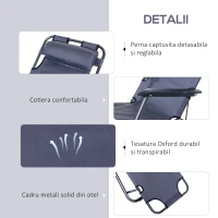 Outsunny Sezlong Pliabil cu brate de Gradina sau Pisina, Metal tesatura Oxford Gri(m-6)