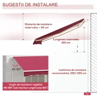 Outsunny Copertina Soare cu Manivela Husă rezistentă la apă 395x245cm Rosie(m-8)