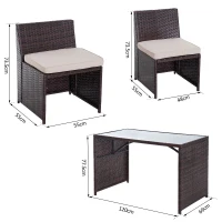 Outsunny Set Mobilier de Gradina din Ratan 5 Bucati Masa Pranz 4 Scaune cu Perne(m-3)