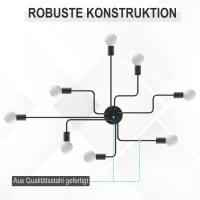 HOMCOM Klassieke plafondlamp in buisvorm met 8 lampen en metalen voet voor thuiskantoor(m-5)