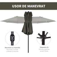 Outsunny Umbrela Dubla Acoperis de Soare pentru Gradina Extern Tesatura Poliester Gri 2.7*4.6*2.4(m-5)