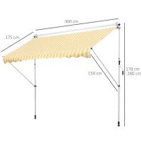 Outsunny Perdea Soare de Perete cu Stalp pentru Sprijin, Alb si Galben, 300x150cm(m-3)