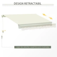 Outsunny Copertina pentru soare tip rulou cu manivela, din aluminiu si poliester, 295x245cm, alb(m-7)