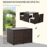 Outsunny Set Mobilier de Gradina din Ratan 5 Bucati Masa Pranz 4 Scaune cu Perne(m-6)