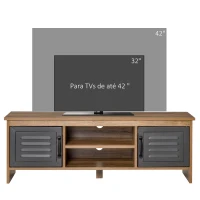 HOMCOM Armário de TV para televisores de 42"com 2 compartimentos fechados com portas de metal e 2 estantes 109x35x38 cm Madeira natural e cinza(m-4)